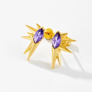 Boucles d'oreilles en argent S925 doré avec cristaux violets en taille marquise