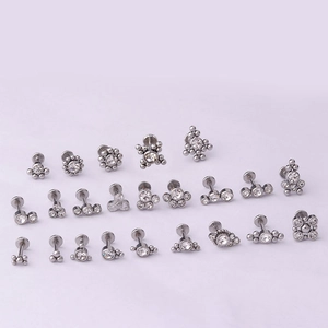 Lot de piercings labret 16G en acier inoxydable avec cristaux et motifs floraux