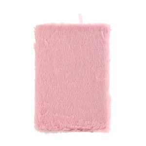 Minimalist A5 notebook with soft pink faux fur cover and elegant matching ribbon bookmark
