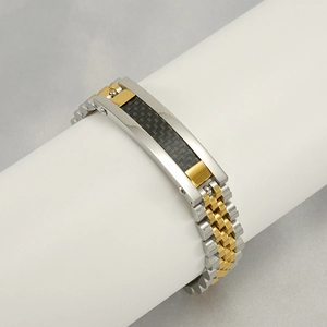 Bracelet pour homme en acier inoxydable avec placage or 18K et fibre de carbone