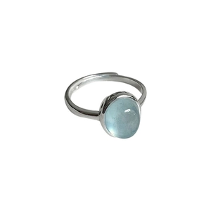Minimalist S925 sterling silver ring with oval ice blue aurora stone and adjustable band
