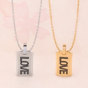 Square stainless steel necklaces in gold and silver colors with LOVE engraved pendants