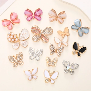 Colorful butterfly pendants with crystals and drip oil finish for DIY jewelry and shoes