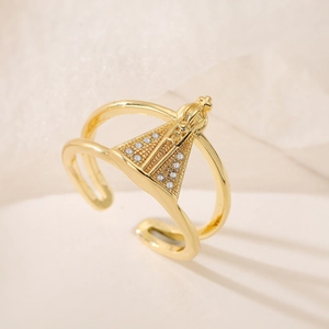 Vintage 18K χρυσό δαχτυλίδι με την Παναγία και πέτρες ζιργκόν για γυναίκες