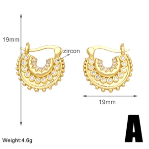 Detailed view of 19mm gold plated hoop earrings with zircon stones and sizing info