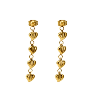 Boucles d'oreilles pendantes en acier inoxydable doré 18 carats avec cœurs en pampilles
