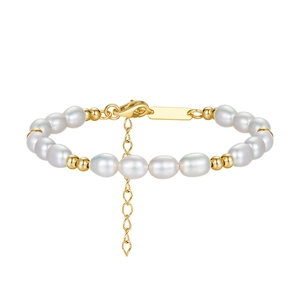 Elegant 925 sterling silver pearl bracelet with gold beads and adjustable lobster clasp
