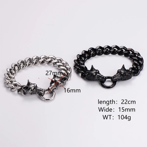 Viking Double Wolf Head Cuban Chain Bracelet 316L Stainless Steel Punk Hip Hop Biker Jewelry For Men