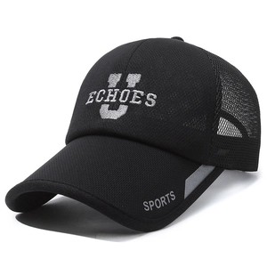 Men's breathable black mesh baseball cap with ECHOES embroidery and long sun visor