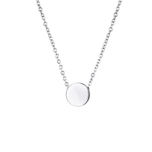 Polished silver stainless steel necklace with a minimalist round pendant on a fine chain