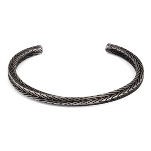 Retro stainless steel open cuff bracelet with dark grey woven scale texture for women