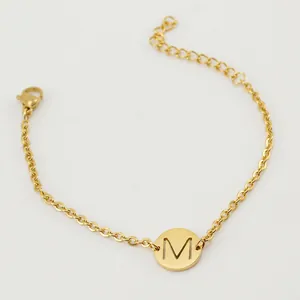 Initial Alphabet Bracelet Round Hollow Letter Pendant 18K Gold Plated Stainless Steel Minimalist Jewelry For Women Girls