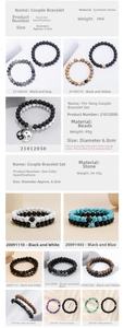 Close-up of magnetic couple bracelet set showing 6.5cm diameter and varied stone textures