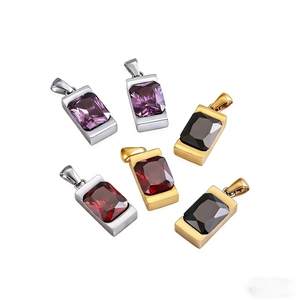 Minimalist geometric rectangular gemstone pendants in gold and silver stainless steel