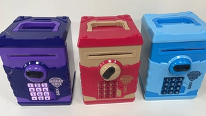 Three colors of money safe boxes including purple, reddish brown and blue models
