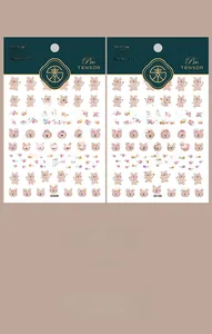 Detail view of TENSOR KX099 and KX100 nail stickers with pink cartoon bears and flowers