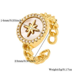 Detail showing ring dimensions 14mm with starburst pattern and chain style band