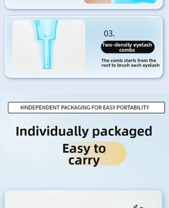 Close-up of dual-density eyelash comb tool in light blue with portable packaging