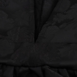 Elegantes schwarzes V-Ausschnitt Kleid aus französischem Jacquard mit floralem Muster