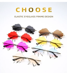 Cloud-shaped rimless sunglasses with lightning charms and elastic metal temples