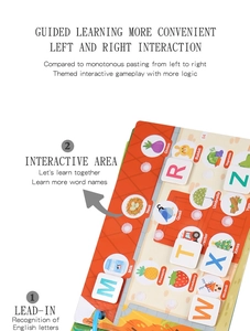 Detail of alphabet interactive area in busy book for kids learning letters and words