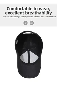 Detail of black cotton baseball cap interior featuring breathable six-panel structure