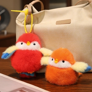 Lot de porte-clés oiseaux en peluche rouge et orange avec clips jaunes pour sacs