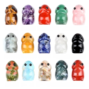 Set of 15 crystal figurines in various gemstones including Amethyst and Tiger Eye stones