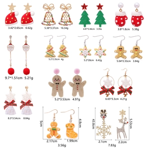 Detailed size chart showing dimensions and weight for assorted Christmas dangle earrings