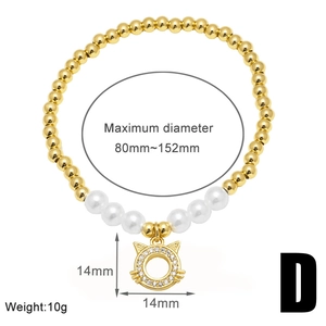 Detail view of cat charm beaded bracelet with size dimensions from 80mm to 152mm