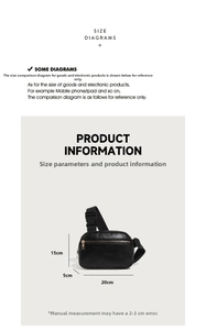 Detailed dimensions of black pebble leather crossbody bag: 20cm x 15cm x 5cm size guide