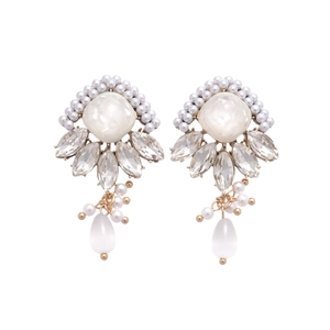 Elegant geometric rhinestone resin pearl drop earrings with crystal accents in gold finish