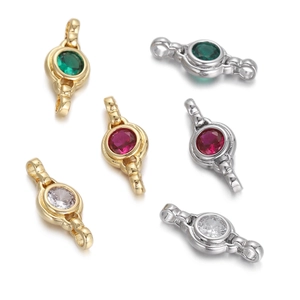Copper Round Zirconia Jewelry Connector Pendant Inlaid Cubic Zirconia For Bracelet Necklace Making DIY Findings Accessory For Women