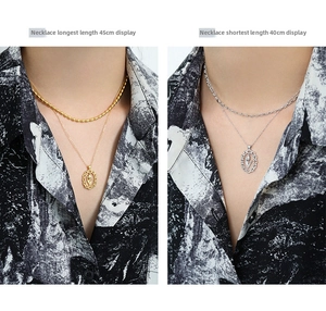 Detail view of oval tulip flower pendant necklace in 40cm and 45cm lengths