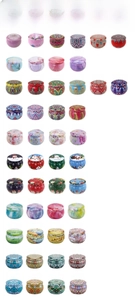 Detailed catalog of round tin containers featuring various mandala and floral patterns
