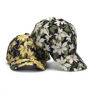 Ethnic floral print baseball cap set featuring yellow and white jacquard fabric textures