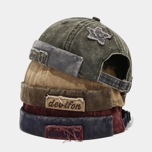 Bonnets docker en coton délavé vintage de plusieurs couleurs avec patch étoile