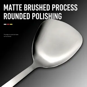 Spatule de cuisine en acier inoxydable avec finition mate et manche en bois ergonomique