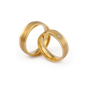 Anello A Fascia In Acciaio Al Titanio Minimalista Placcato Oro Superficie Spazzolata Zircone Intarsiato Gioielli Di Coppia Regalo