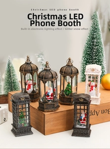 Detail of vintage Christmas lanterns with LED lighting and snow globe effect scenes