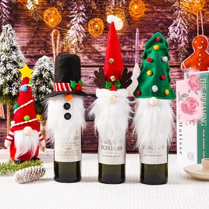 Christmas Wine Bottle Cover Gnome Reindeer Top Hat Christmas Tree Faceless Doll Wine Bottle Bag Xmas Party Table Decor