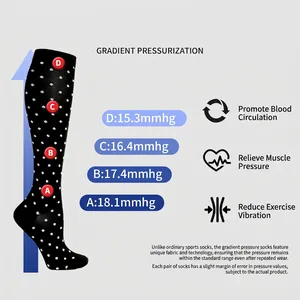 Black polka dot compression socks with graduated pressure levels for athletic support