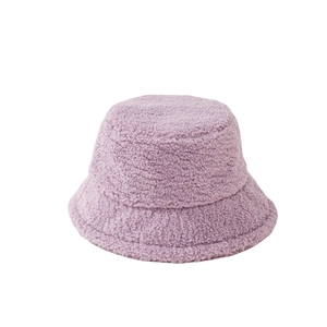 Minimalist purple lamb wool bucket hat for winter featuring soft plush faux fur texture