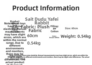 Detailed size and material specifications for Yafei Rabbit plush toy in 60cm size