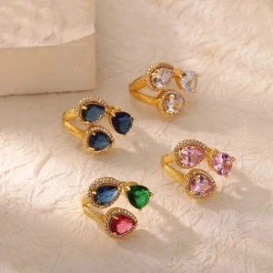 Vintage Goldene offene Ringe mit bunten Zirkonia im Tropfenschliff und Sonnenblumen-Stil