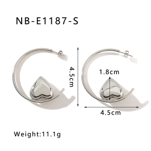 Detail view of silver heart hoop earrings showing 4.5cm dimensions and 11.1g weight