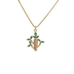 Exquisite gold-plated cactus pendant with green marquise stones and zircon on box chain