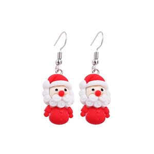 Cute 3D Santa Claus holiday drop earrings in red and white resin for Christmas gifts