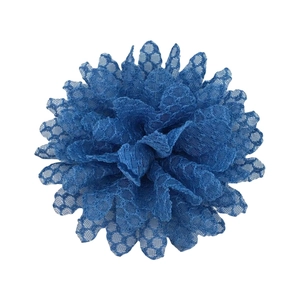 Macro shot of blue lace chiffon flower with layered petals for DIY crafts and hair accessories