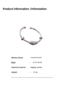 Detail specifications of geometric zircon bangle made of copper with 6.3x6.4CM size
